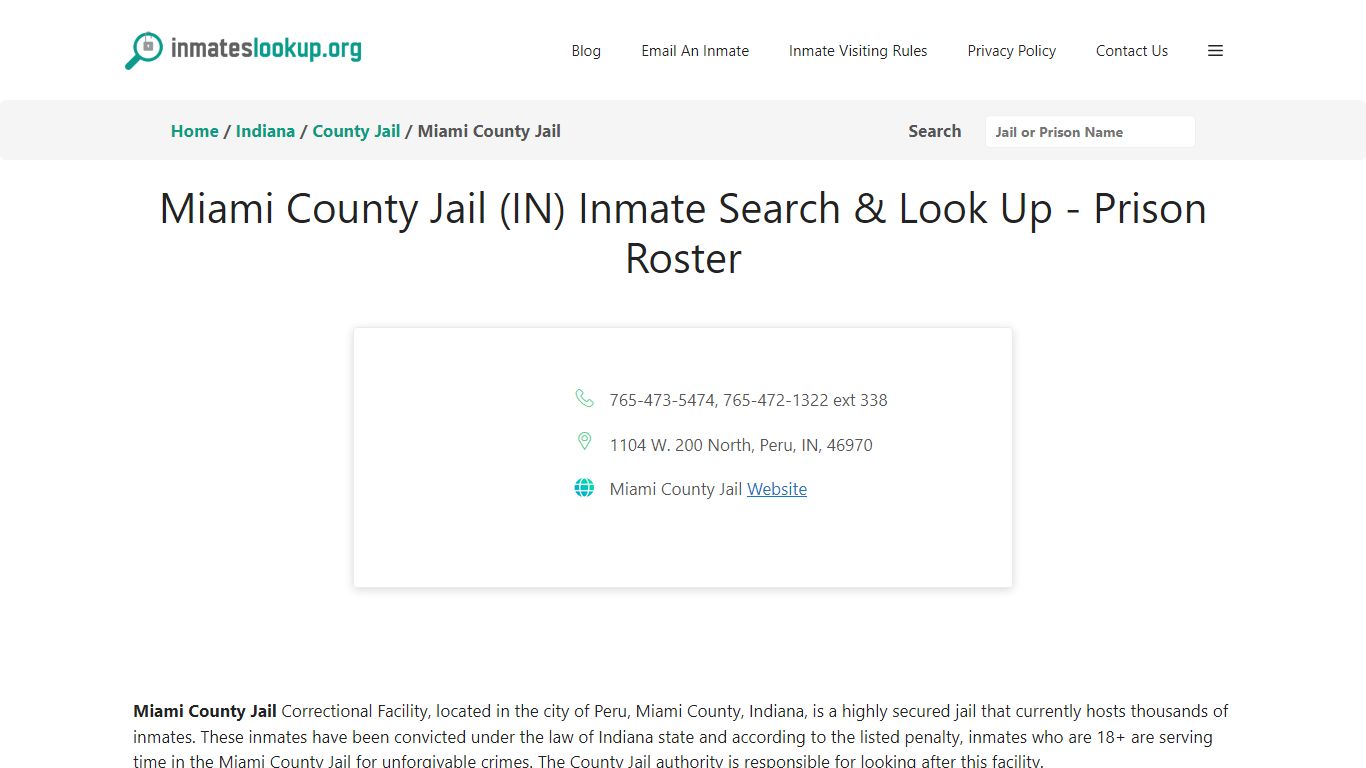Miami County Jail (IN) Inmate Search & Look Up - Prison Roster